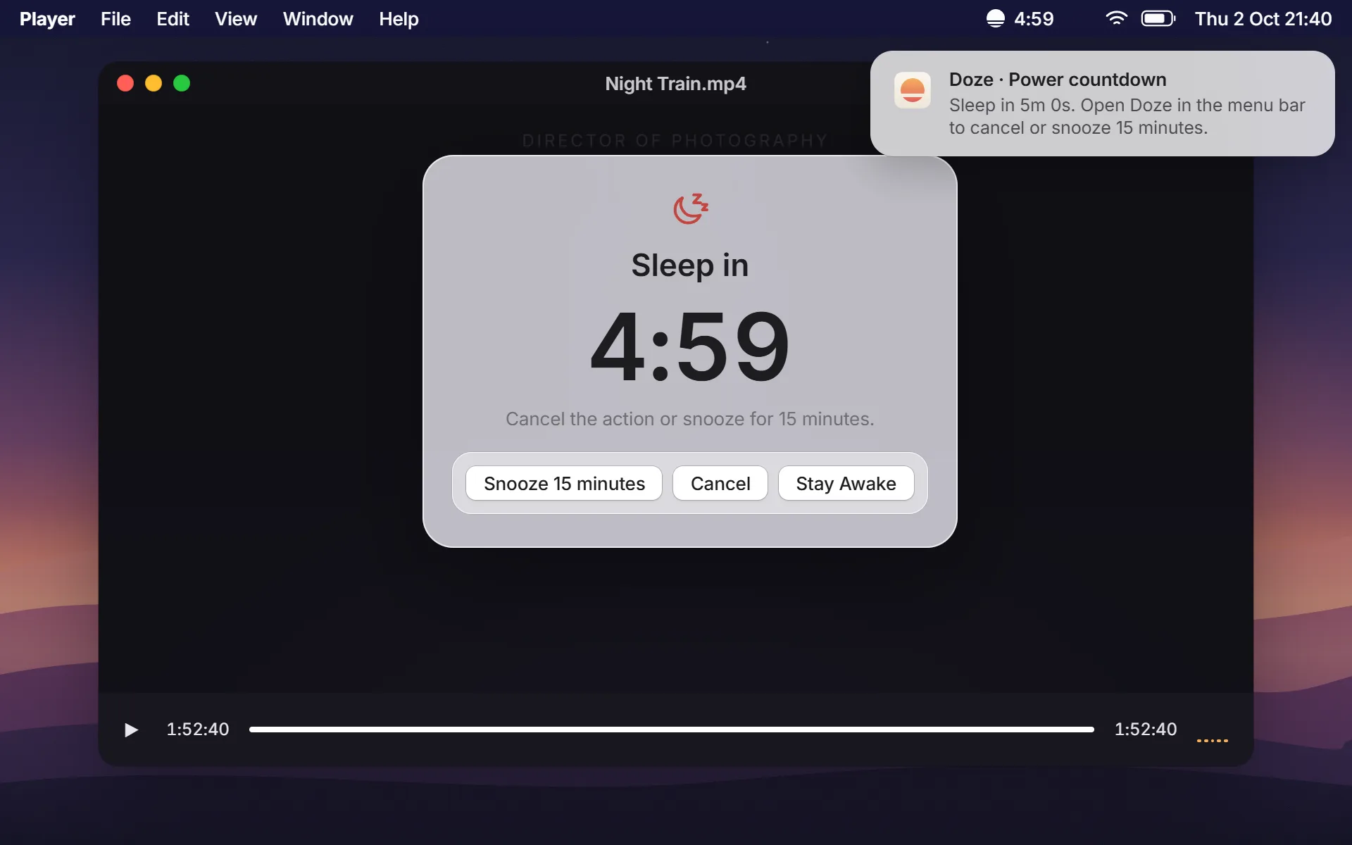 Fall asleep to a film. Doze handles the rest. on macOS