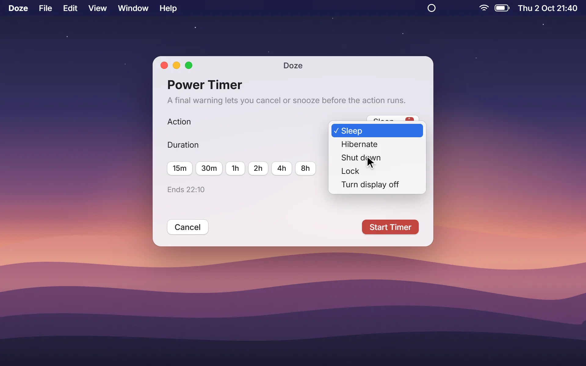 Sleep, shut down or lock on a timer on macOS