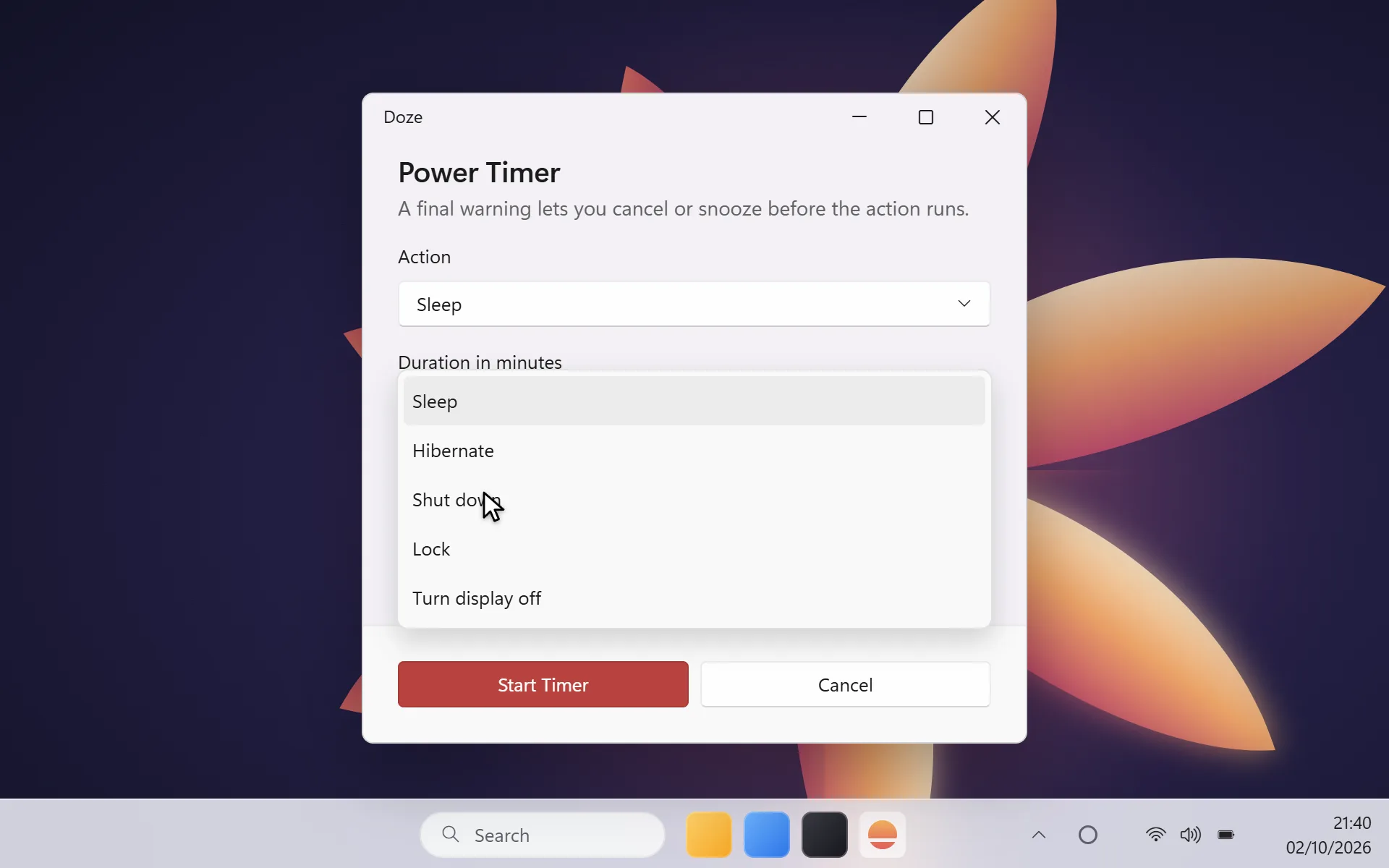 Sleep, shut down or lock on a timer on Windows